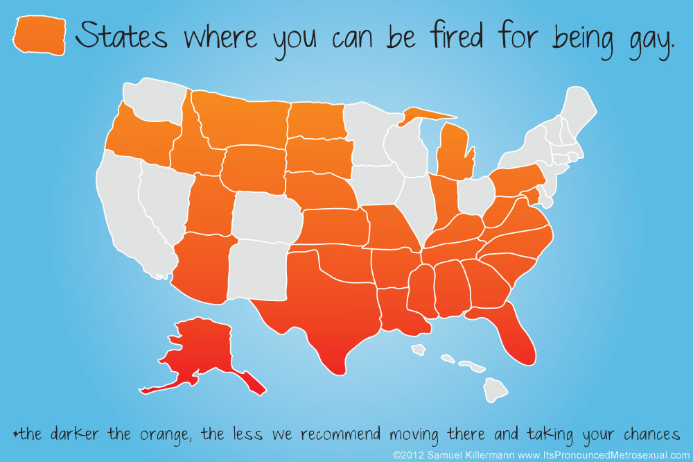 U.S. Map showing all the states in which one can be fired for sexual orientation